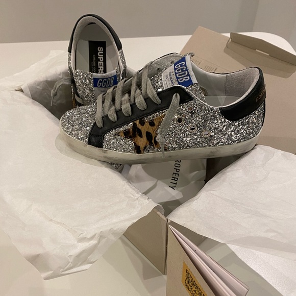 Golden Goose Superstar Silver Glitter/Leopard NIB - Picture 3 of 11